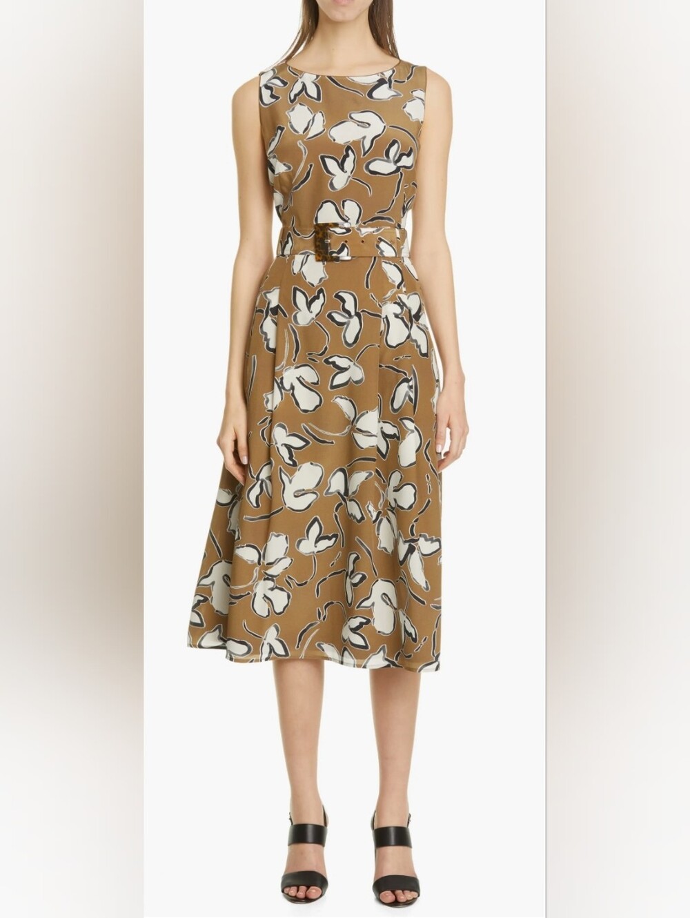 Lafayette 148 New York Gracie Belted 100% Silk Midi Dress Size 14